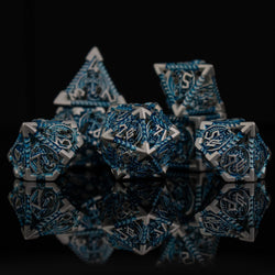 Dragonguard Hollow Metal Dice Set - Azure and Silver (ONLINE ORDER ONLY)