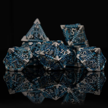 Dragonguard Hollow Metal Dice Set - Azure and Silver (ONLINE ORDER ONLY)