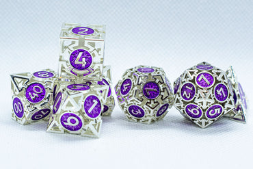 Guardian Silver w/Purple Deadly Arrow Dice | 7-Dice RPG Set High Visibility (Online Only)