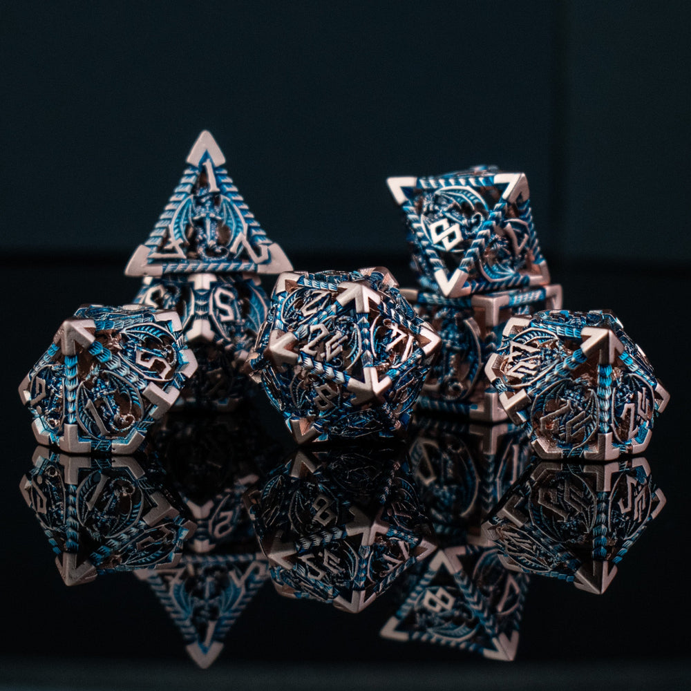 Dragonguard Hollow Metal Dice Set - Cobalt and Bronze (ONLINE ORDER ONLY)
