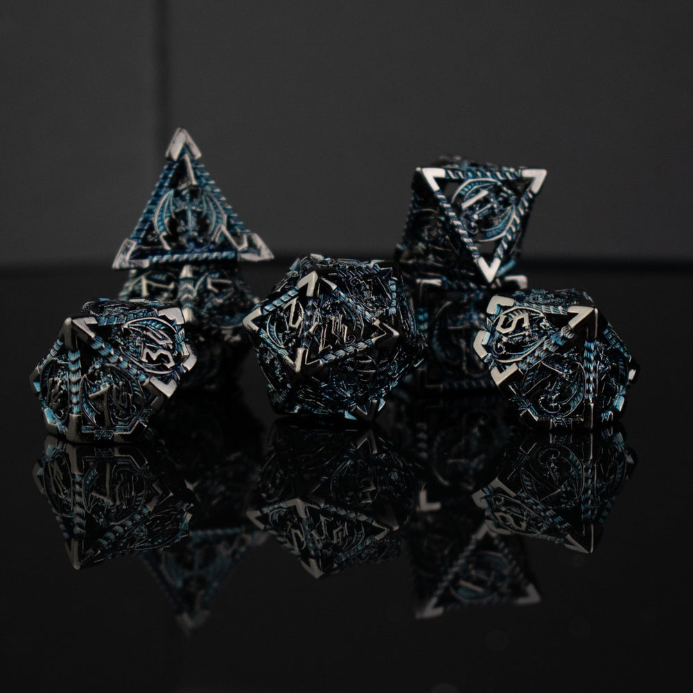 Dragonguard Hollow Metal Dice Set - Cobalt and Shadow (ONLINE ORDER ONLY)