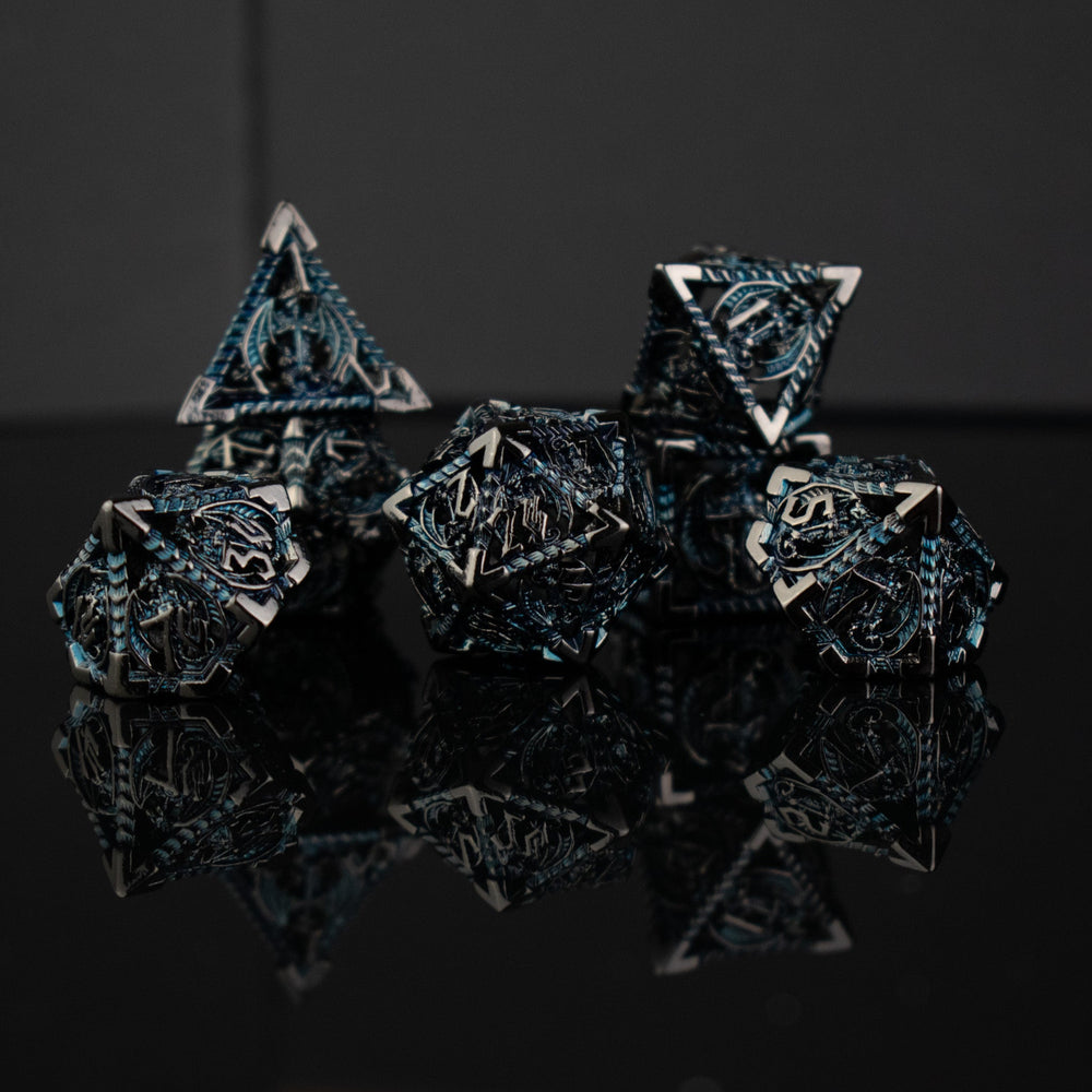 Dragonguard Hollow Metal Dice Set - Cobalt and Shadow (ONLINE ORDER ONLY)