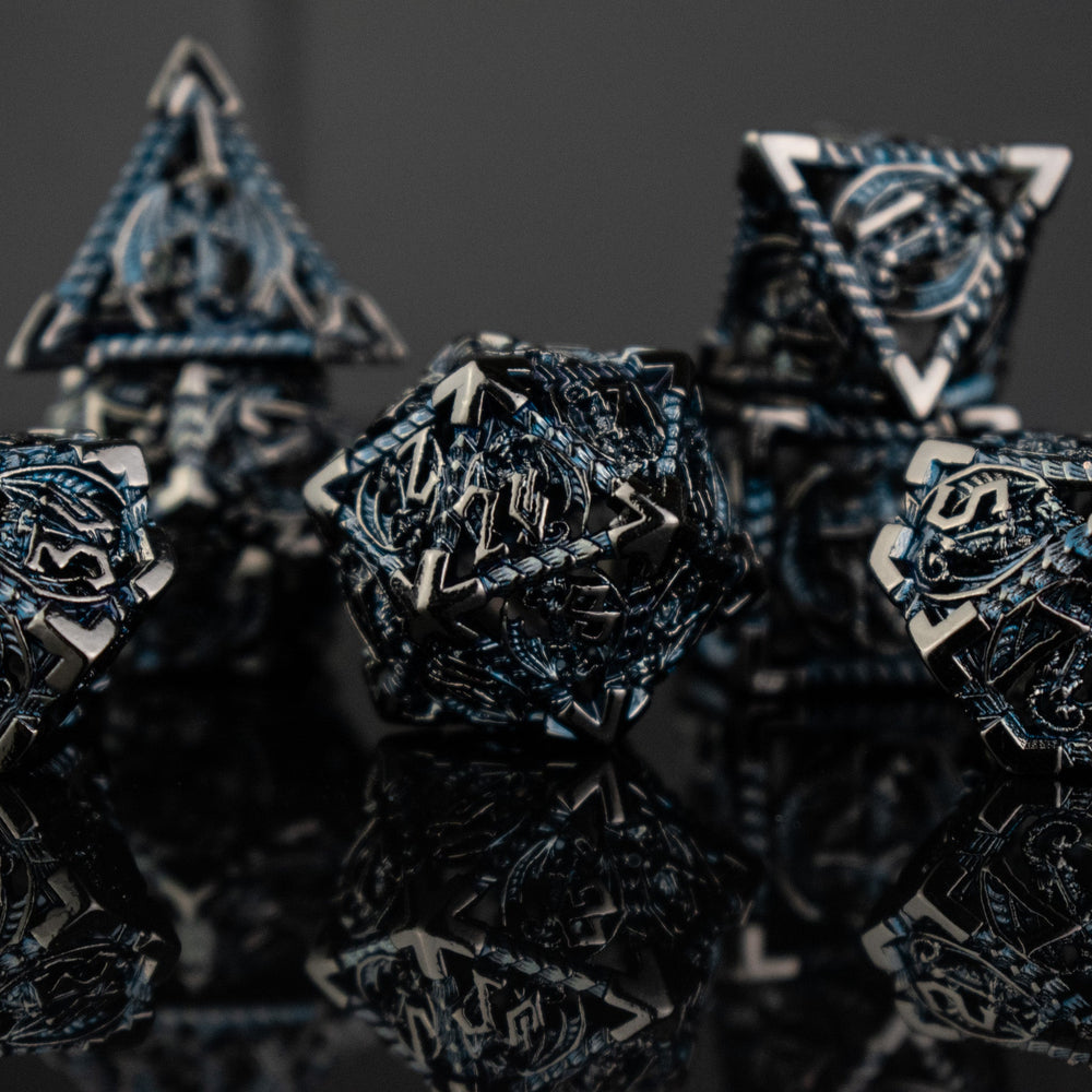 Dragonguard Hollow Metal Dice Set - Cobalt and Shadow (ONLINE ORDER ONLY)