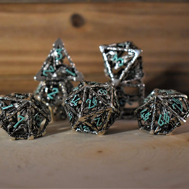 Legends of Valhalla - Silver and Blue Hollow Metal Dice Set (ONLINE ORDER ONLY)