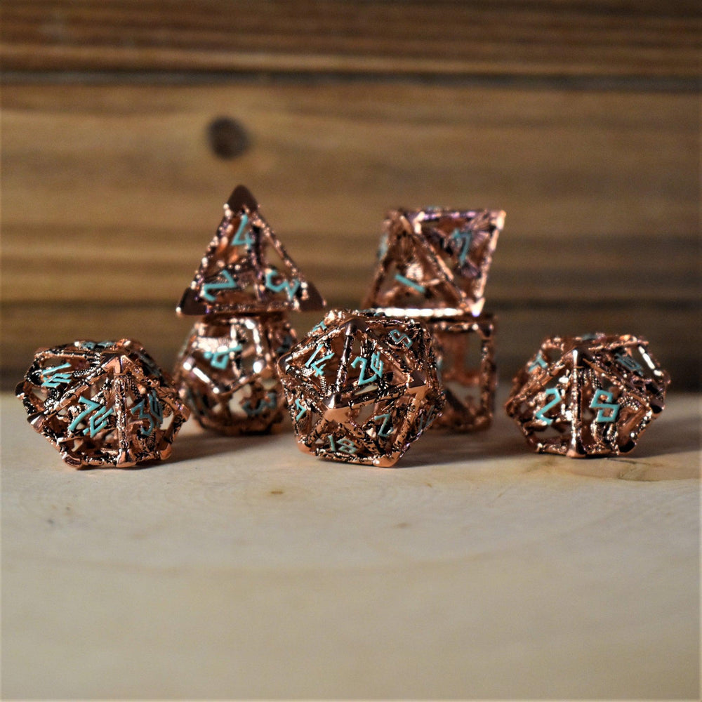 Legends of Valhalla - Copper and Blue Hollow Metal Dice Set (ONLINE ORDER ONLY)