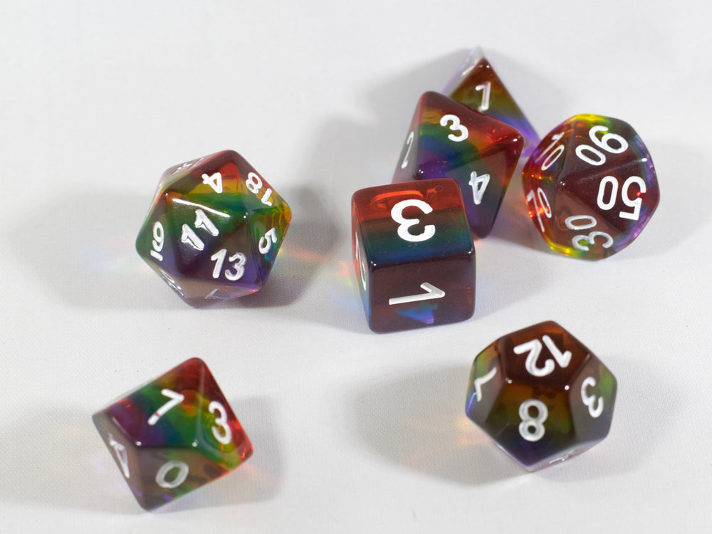 Translucent Rainbow Aurora Poly Dice Set Red Yellow Green Blue (7) New RPG DnD (Online Only)