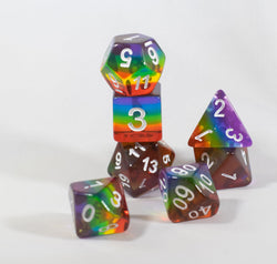 Translucent Rainbow Aurora Poly Dice Set Red Yellow Green Blue (7) New RPG DnD (Online Only)