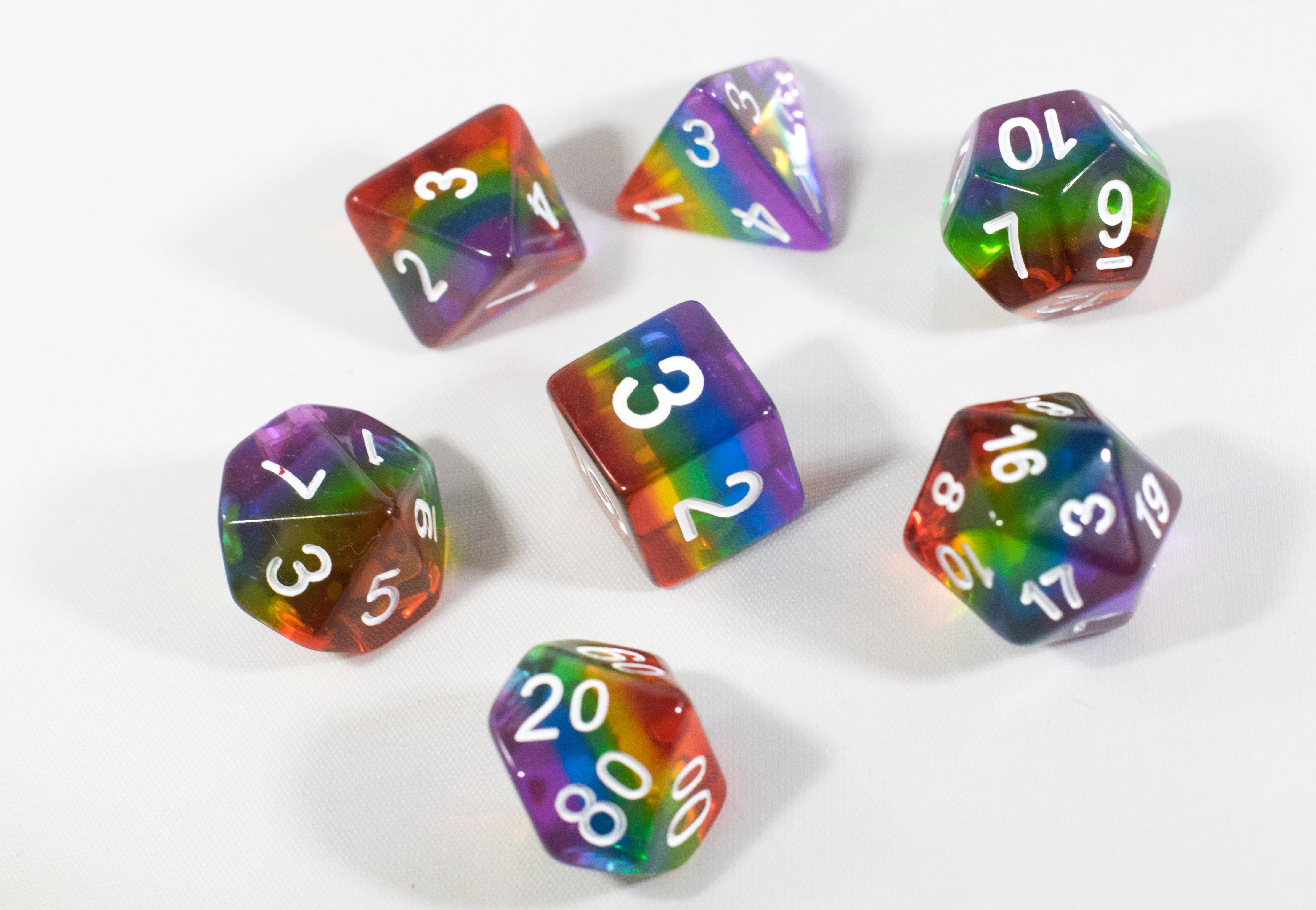 Translucent Rainbow Aurora Poly Dice Set Red Yellow Green Blue (7) New RPG DnD (Online Only)