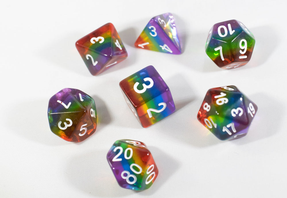 Translucent Rainbow Aurora Poly Dice Set Red Yellow Green Blue (7) New RPG DnD (Online Only)