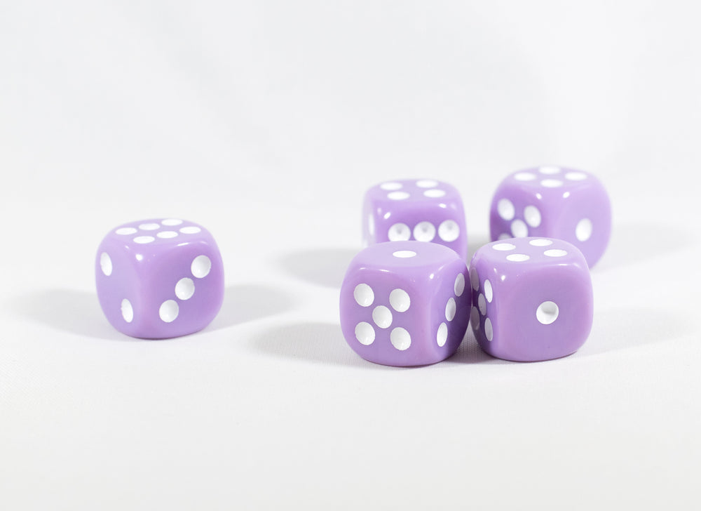 Light Purple Lavender Opaque Dice 16mm 6-Sided RPG Magic D&D Unique with White Pips Rolls (per die) (Online Only)