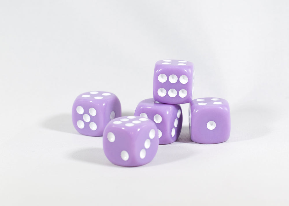 Light Purple Lavender Opaque Dice 16mm 6-Sided RPG Magic D&D Unique with White Pips Rolls (per die) (Online Only)
