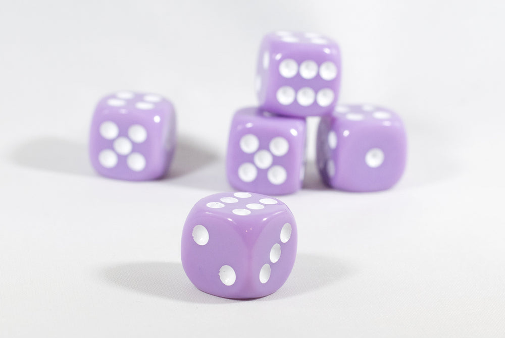 Light Purple Lavender Opaque Dice 16mm 6-Sided RPG Magic D&D Unique with White Pips Rolls (per die) (Online Only)