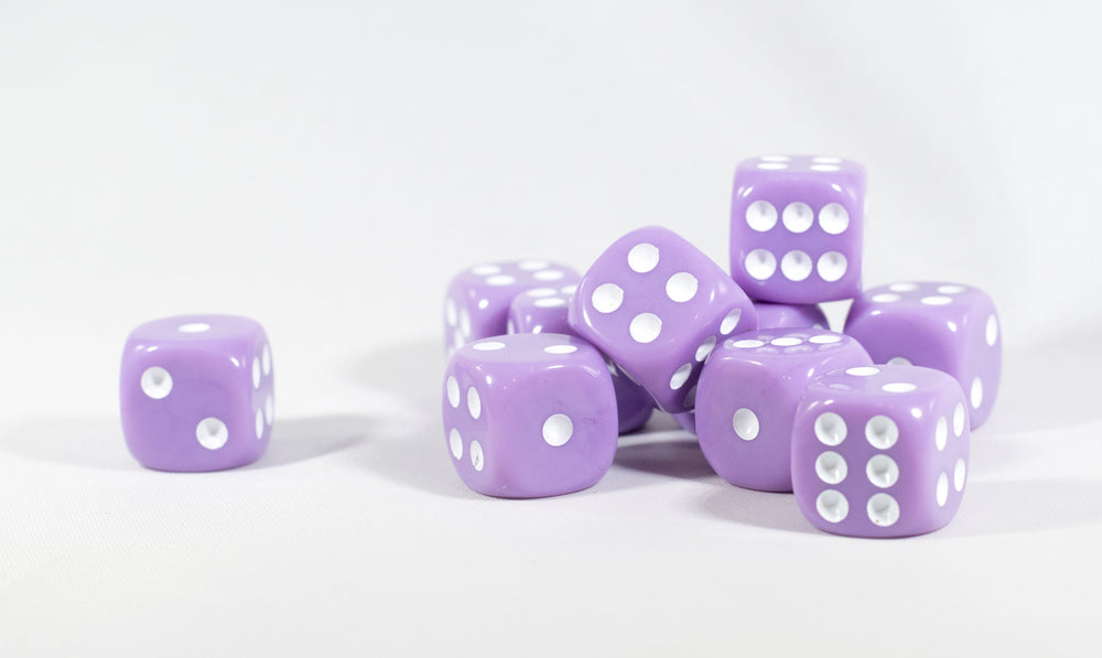 Light Purple Lavender Opaque Dice 16mm 6-Sided RPG Magic D&D Unique with White Pips Rolls (per die) (Online Only)
