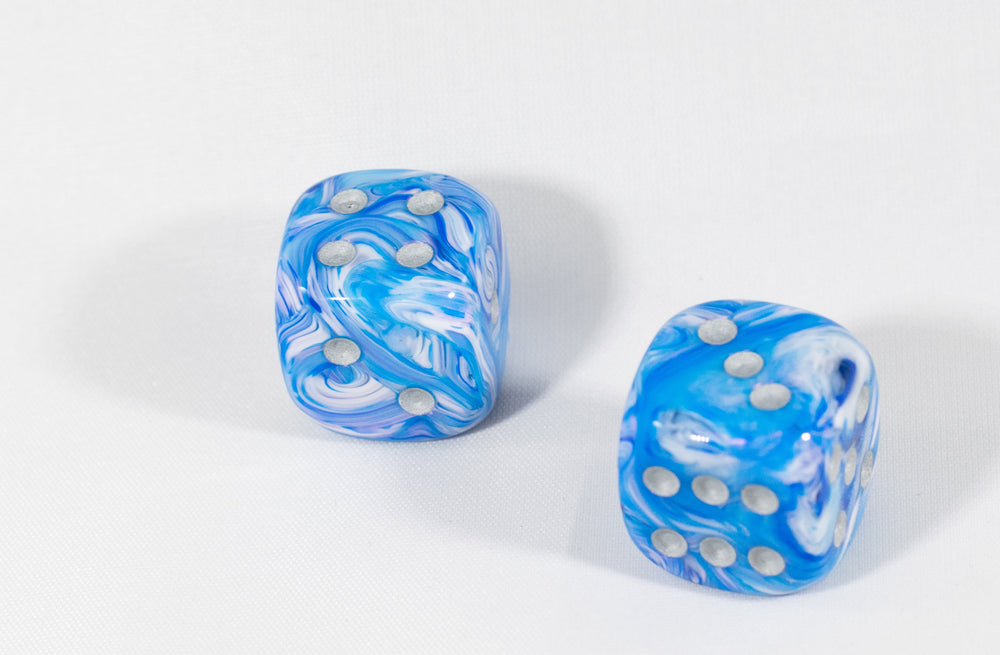 OOP Rare 20mm Blue Mother Of Pearl New RPG DnD with Silver Pips 2 Pack (2) Die (Online Only)