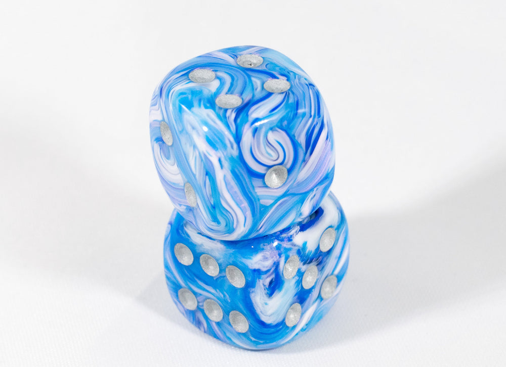OOP Rare 20mm Blue Mother Of Pearl New RPG DnD with Silver Pips 2 Pack (2) Die (Online Only)