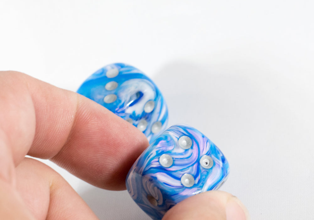 OOP Rare 20mm Blue Mother Of Pearl New RPG DnD with Silver Pips 2 Pack (2) Die (Online Only)
