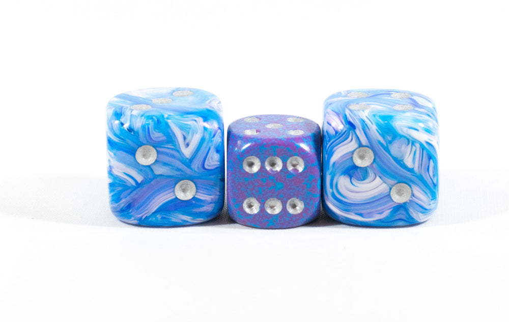 OOP Rare 20mm Blue Mother Of Pearl New RPG DnD with Silver Pips 2 Pack (2) Die (Online Only)