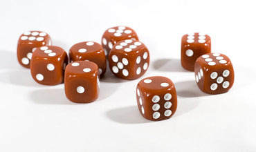 Brown Opaque Dice Set 16mm 6-Sided RPG Magic D&D Unique with White Pips Rolls (Online Only)