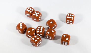 Brown Opaque Dice Set 16mm 6-Sided RPG Magic D&D Unique with White Pips Rolls (Online Only)