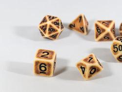 Ancient Tan with Faux Brown Wearing Poly Dice Set (7) Tan Acrylic Black Numbers HDdice (Online Only)
