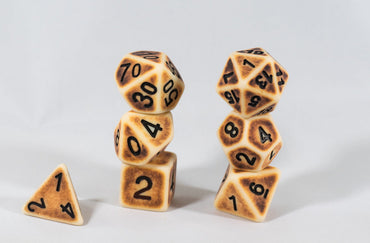 Ancient Tan with Faux Brown Wearing Poly Dice Set (7) Tan Acrylic Black Numbers HDdice (Online Only)