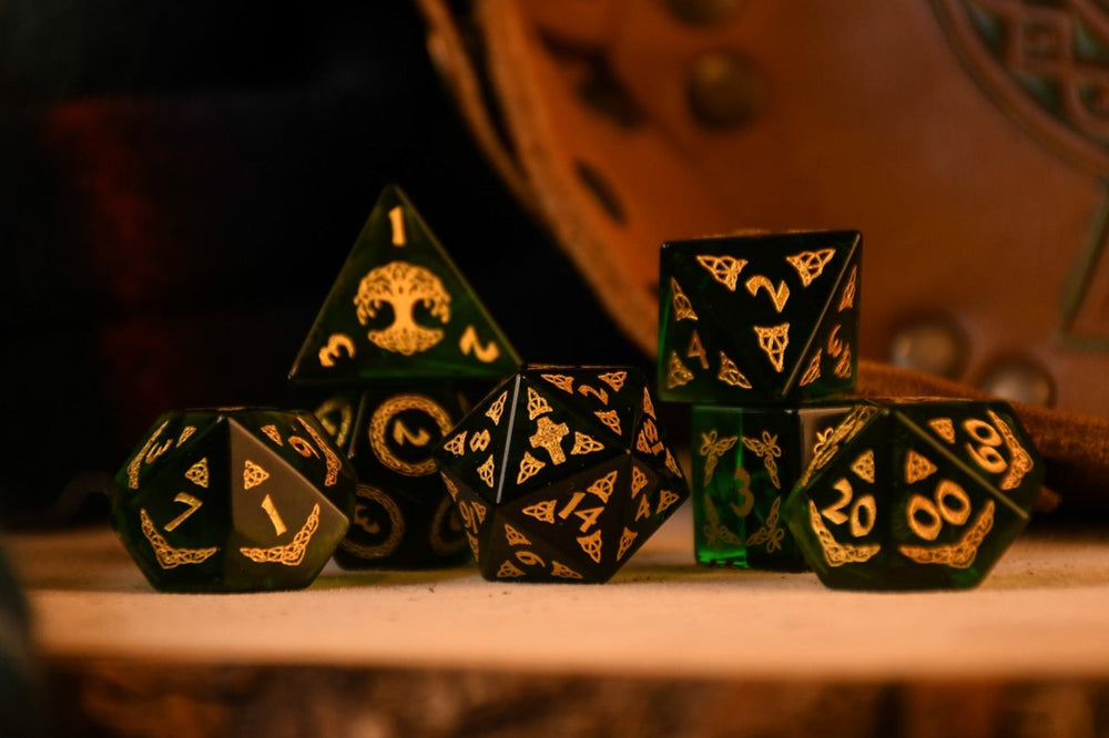 Celtic Green Glass Dice Set - Dice Around the World Collection (ONLINE ORDER ONLY)