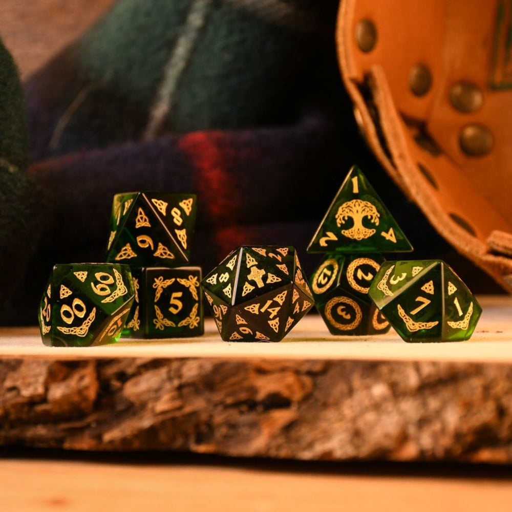Celtic Green Glass Dice Set - Dice Around the World Collection (ONLINE ORDER ONLY)