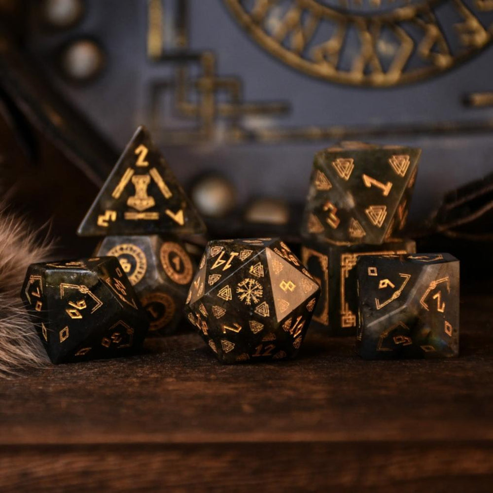 Nordic Black Labradorite Stone Dice Set - Dice Around the World Collection (ONLINE ORDER ONLY)