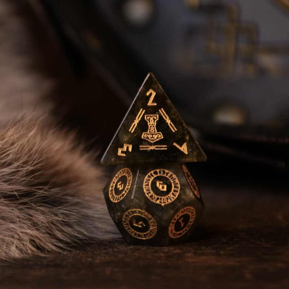 Nordic Black Labradorite Stone Dice Set - Dice Around the World Collection (ONLINE ORDER ONLY)