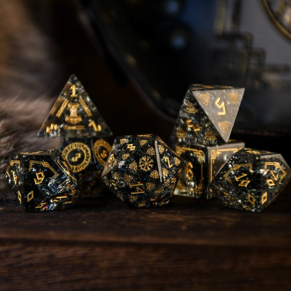 Nordic Black Shattered Glass Dice Set - Dice Around the World Collection (ONLINE ORDER ONLY)