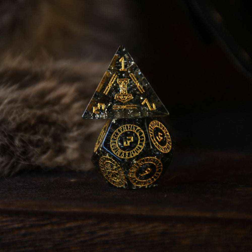 Nordic Black Shattered Glass Dice Set - Dice Around the World Collection (ONLINE ORDER ONLY)