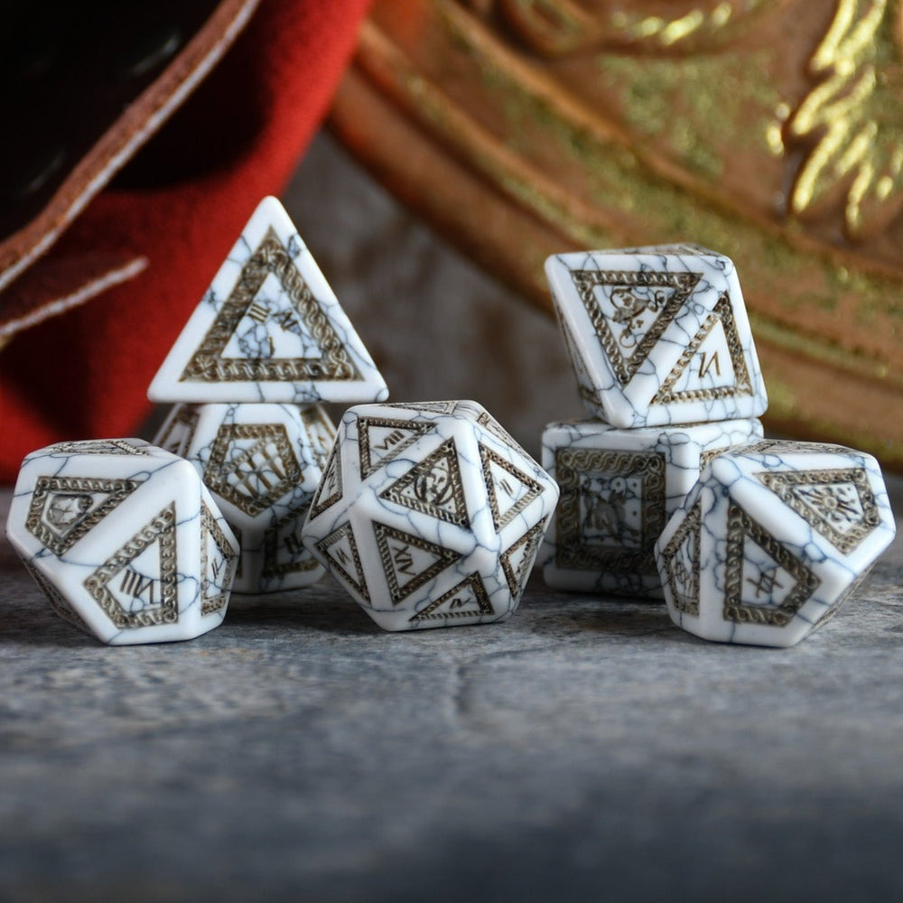 Roman White Howlite Stone Dice Set - Dice Around the World Collection (ONLINE ORDER ONLY)