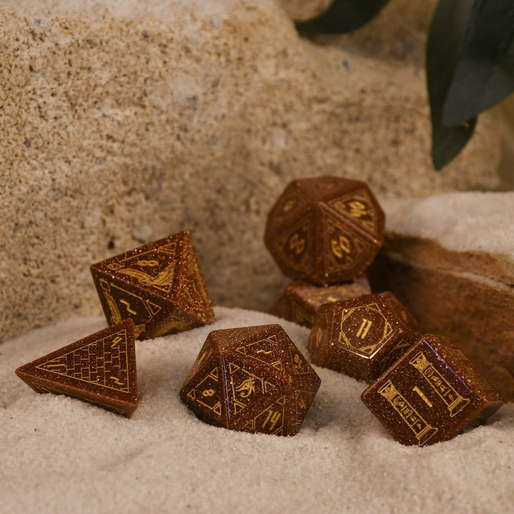 Egyptian Gold Sandstone Stone Dice Set - Dice Around the World Collection (ONLINE ORDER ONLY)