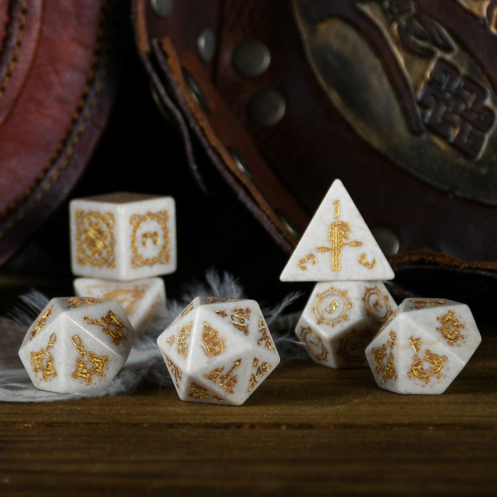 Mongolian White Opal Stone Dice Set - Dice Around the World Collection (ONLINE ORDER ONLY)
