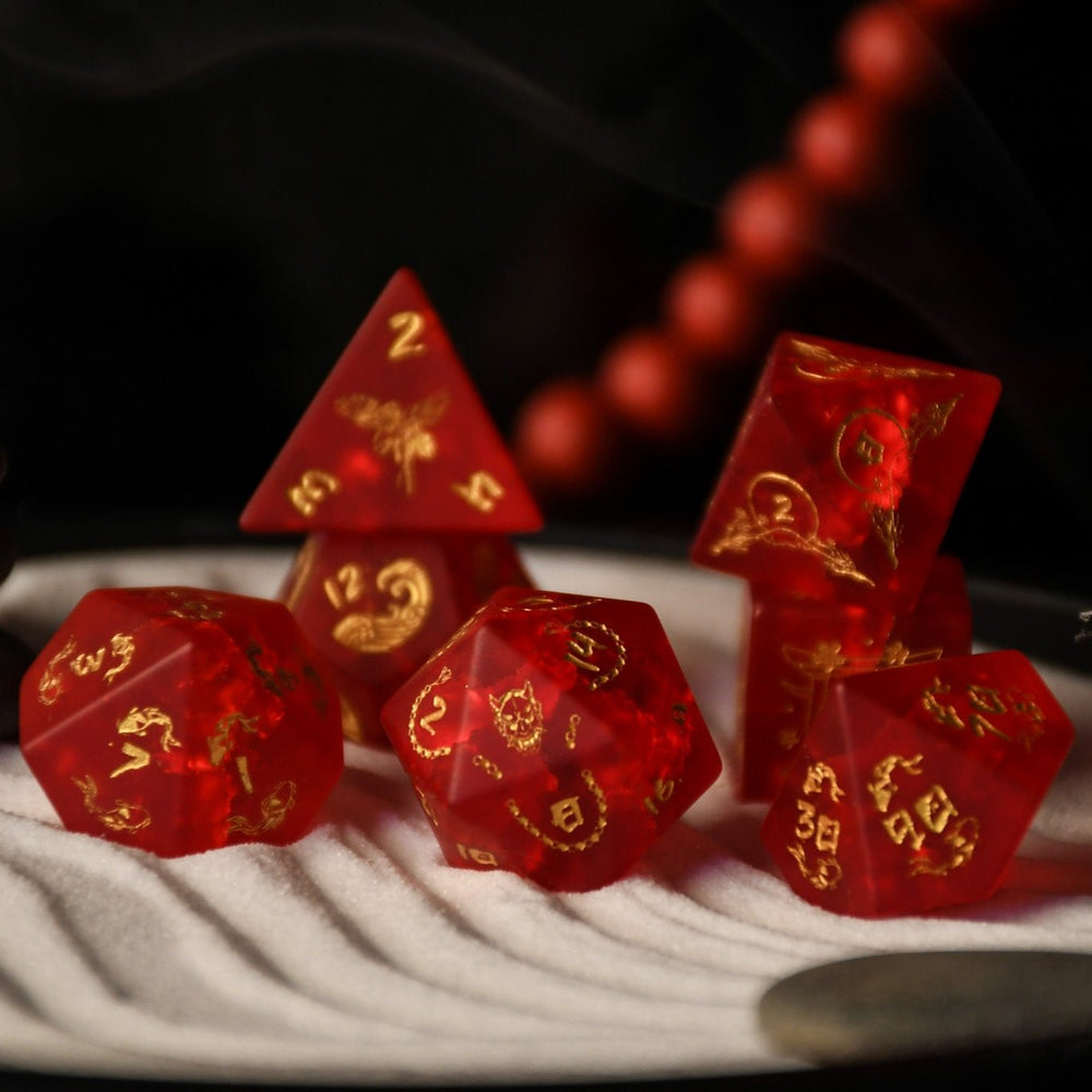 Japanese Frosted Red Glass Dice Set - Dice Around the World Collection (ONLINE ORDER ONLY)