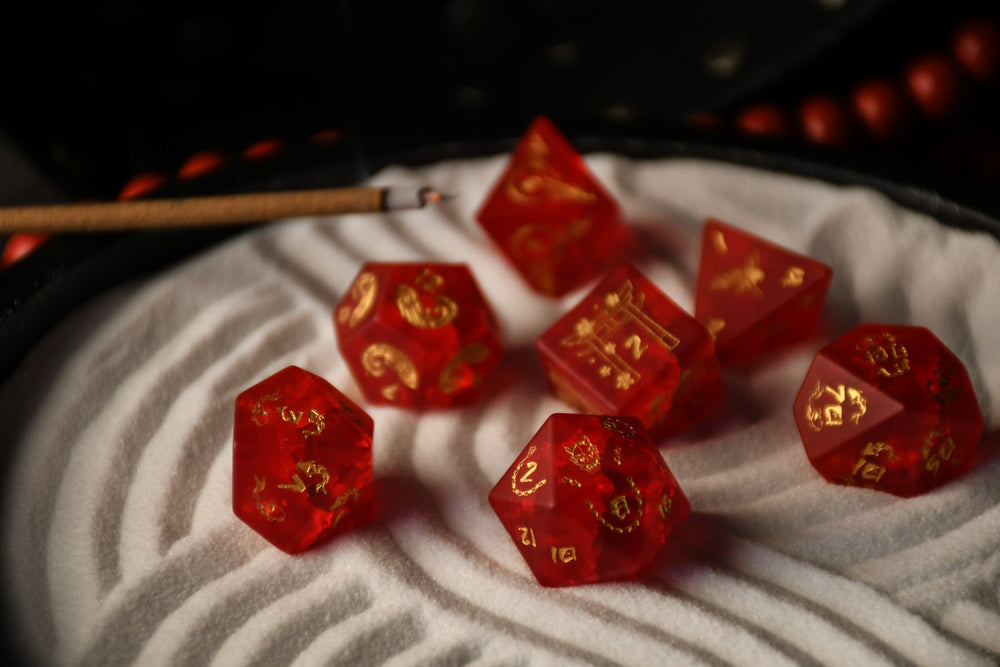 Japanese Frosted Red Glass Dice Set - Dice Around the World Collection (ONLINE ORDER ONLY)