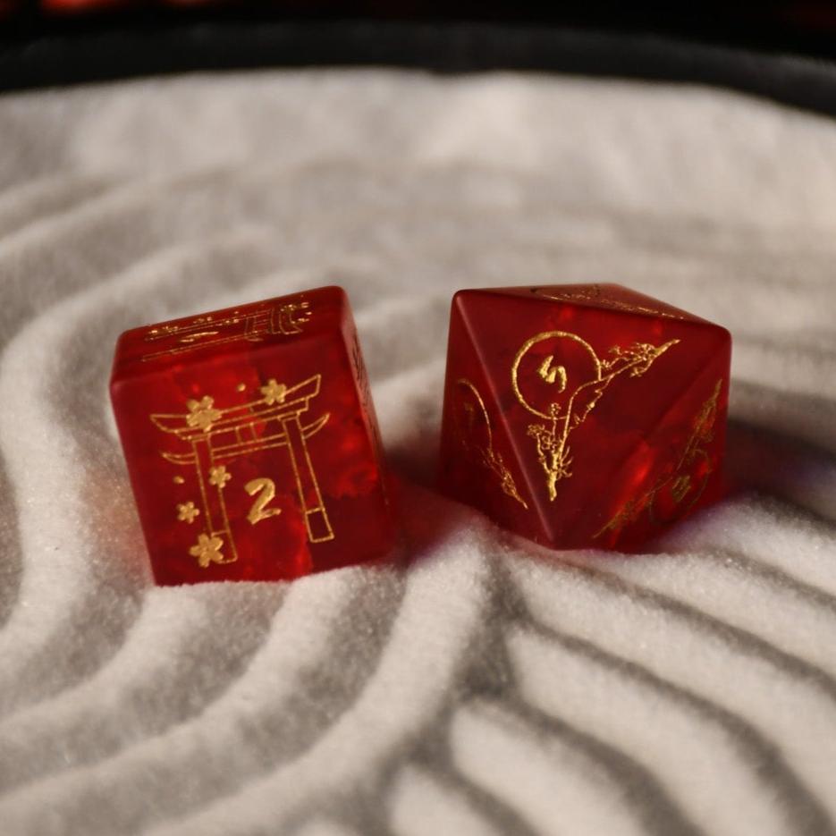 Japanese Frosted Red Glass Dice Set - Dice Around the World Collection (ONLINE ORDER ONLY)