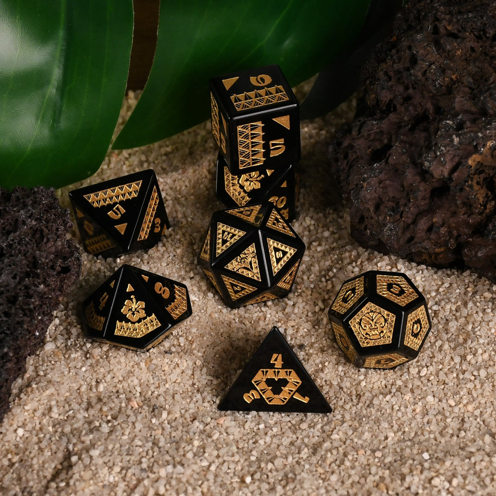 Polynesian Black Obsidian Stone Dice Set - Dice Around the World Collection (ONLINE ORDER ONLY)