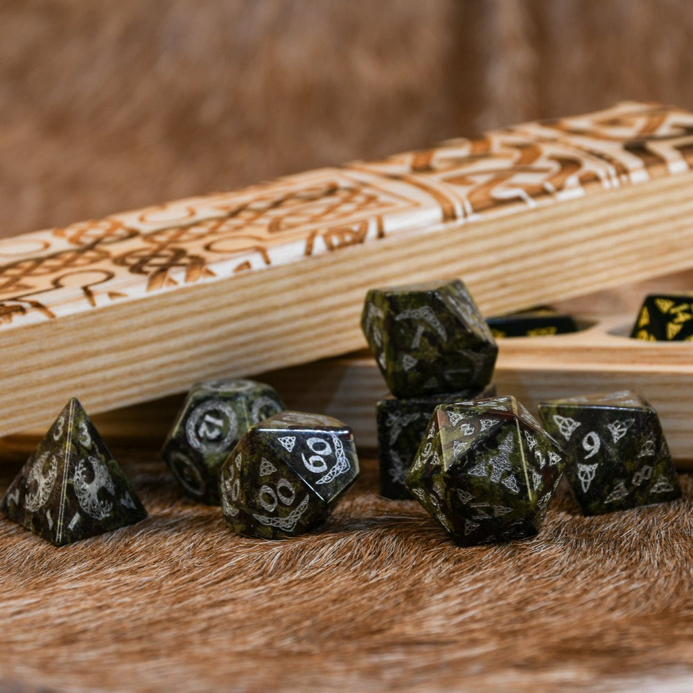 Celtic Dragon Blood Jasper Stone Dice Set – Dice Around the World Collection (ONLINE ORDER ONLY)