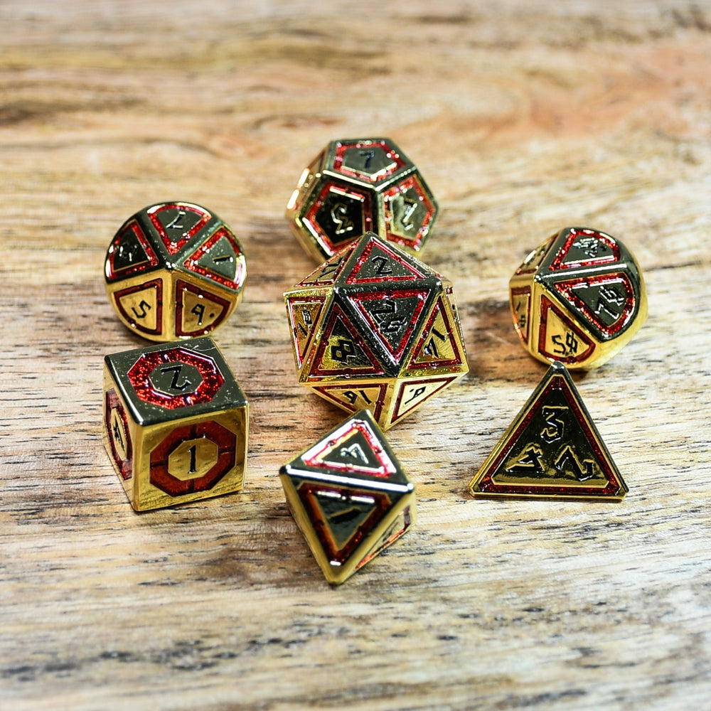 PRE-ORDER || Cleric's Domain Red & Gold Metal Dice Set