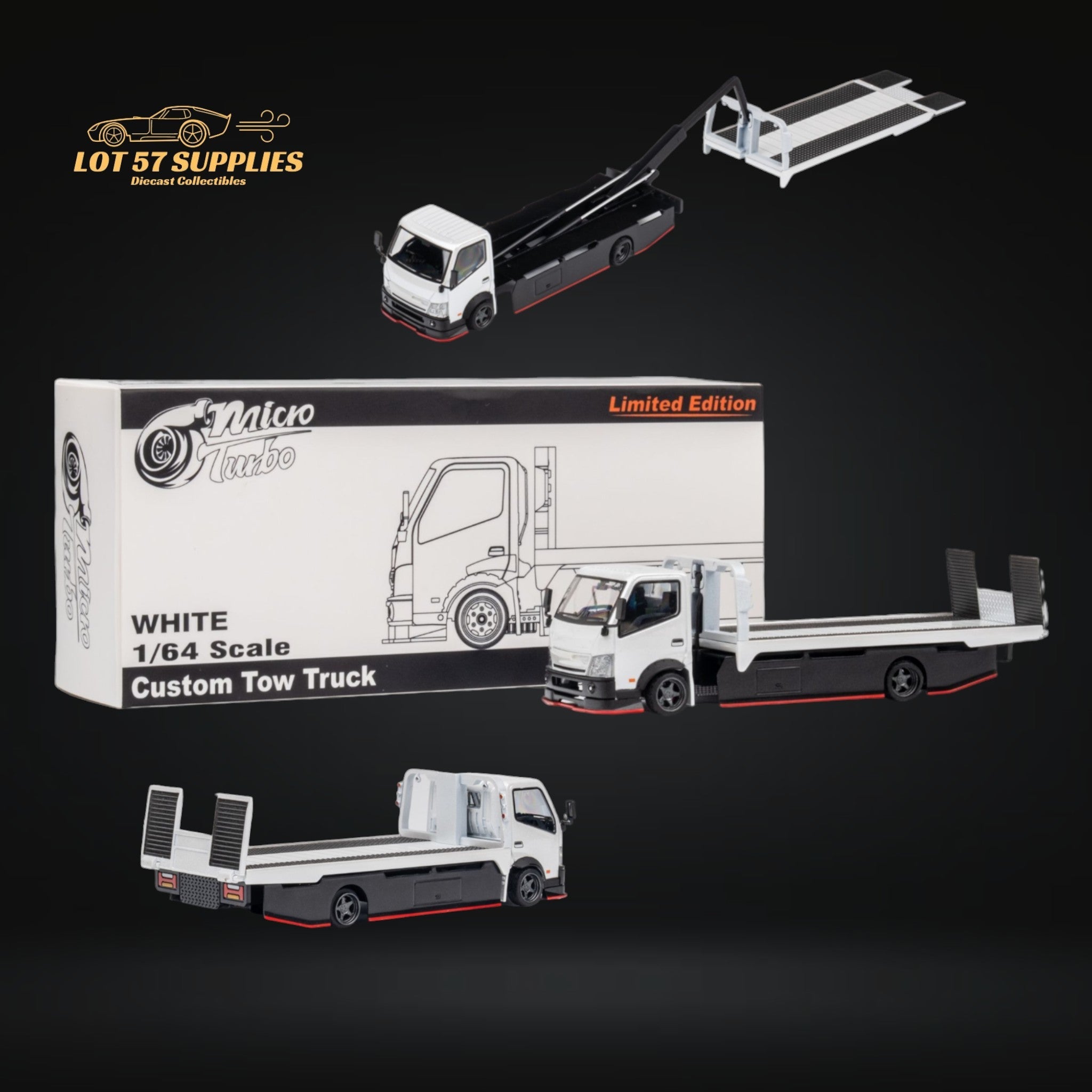 MicroTurbo HINO 300 Custom Flatbed Truck in White 1:64 MT6405A6 (ONLINE ORDER ONLY)