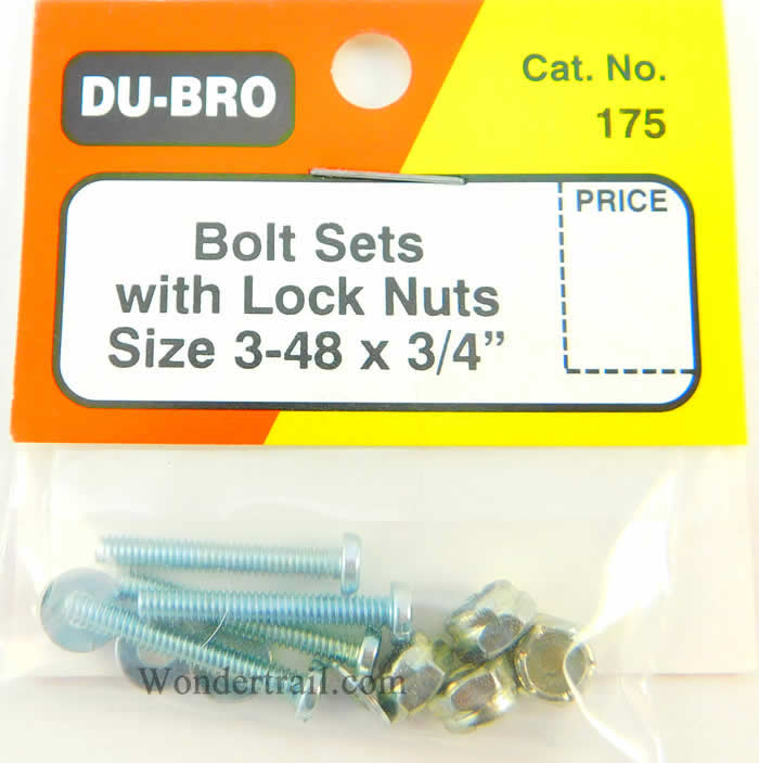 DUB175 Bolt Set With Lock Nuts 3-48 x 3/4in (4) Du-Bro (ONLINE ORDER ONLY)