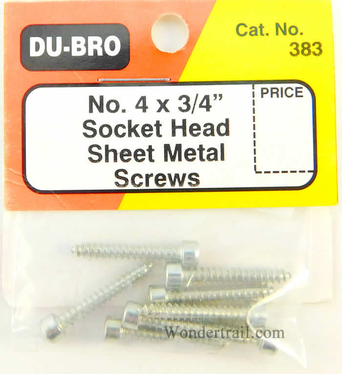 DUB383 Sheet Metal Socket Head Screws no. 4 x 3/4in (8) Dubro (ONLINE ORDER ONLY)