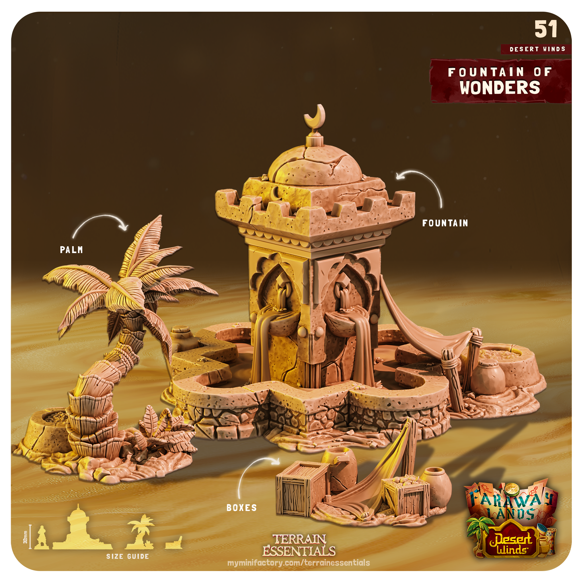 3D Printed Cast n Play Fountain of Wonders Desert Winds Terrain Set 28mm 32mm D&D (Online Only)