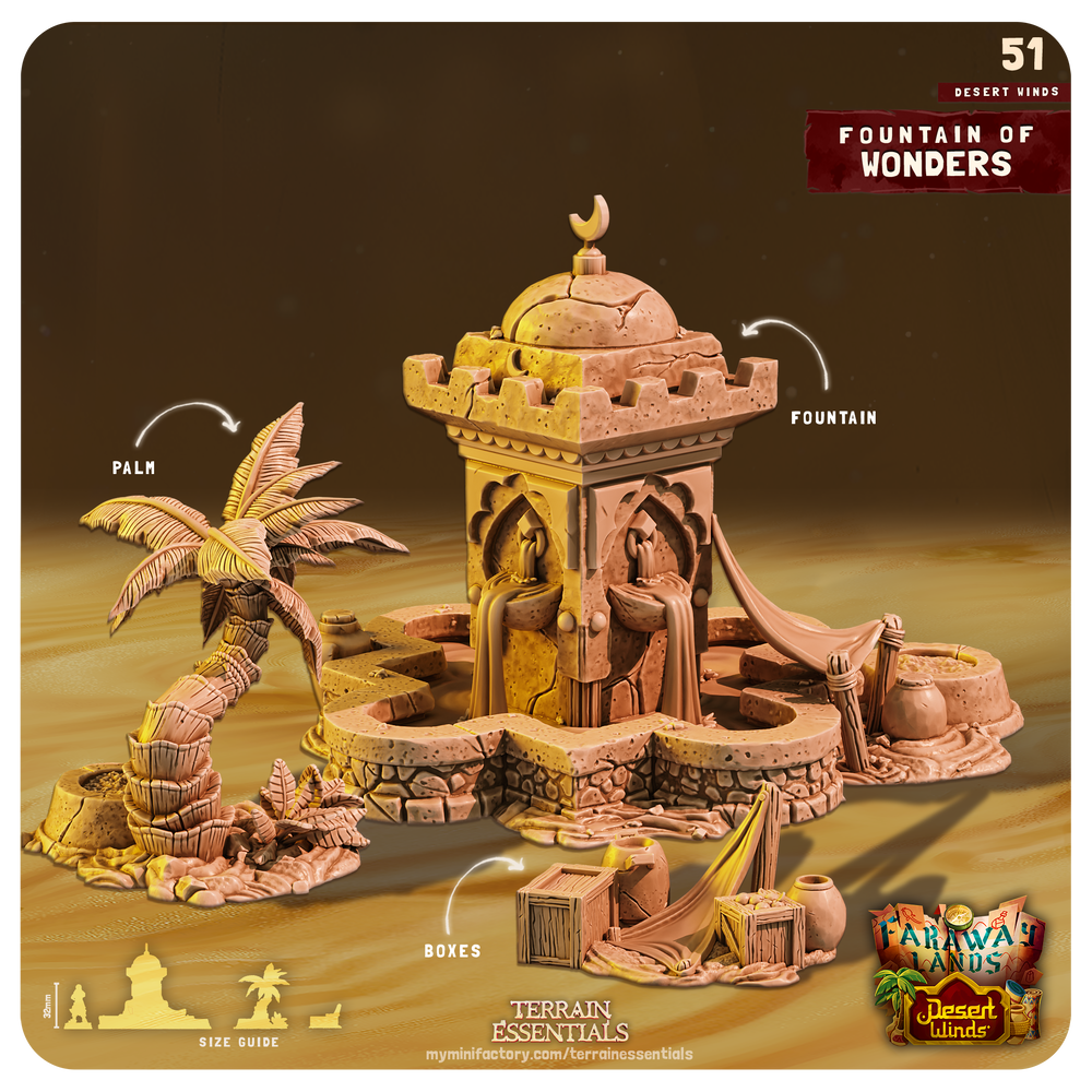 3D Printed Cast n Play Fountain of Wonders Desert Winds Terrain Set 28mm 32mm D&D (Online Only)