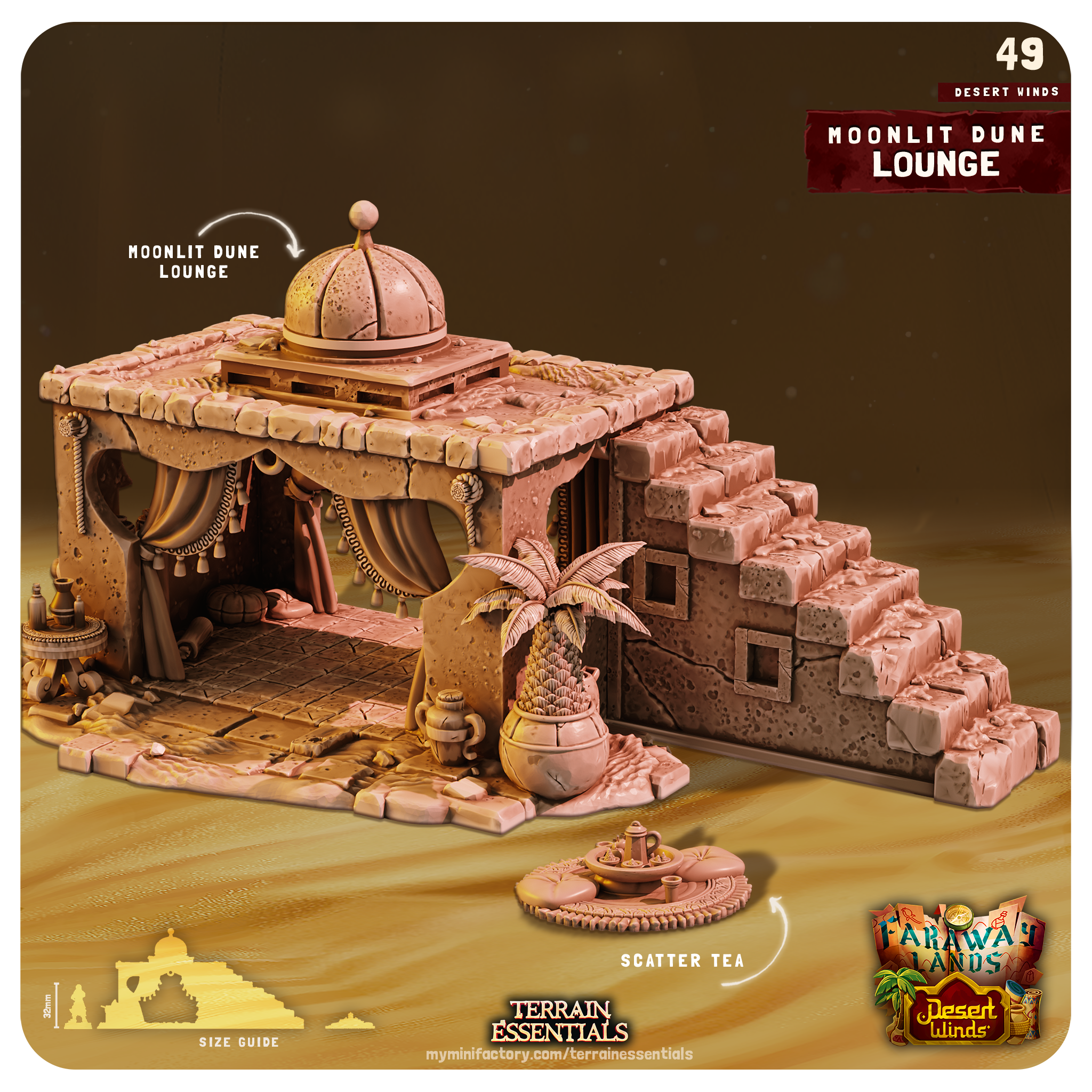 3D Printed Cast n Play Moonlit Dune Lounge Desert Winds Terrain Set 28mm 32mm D&D (Online Only)