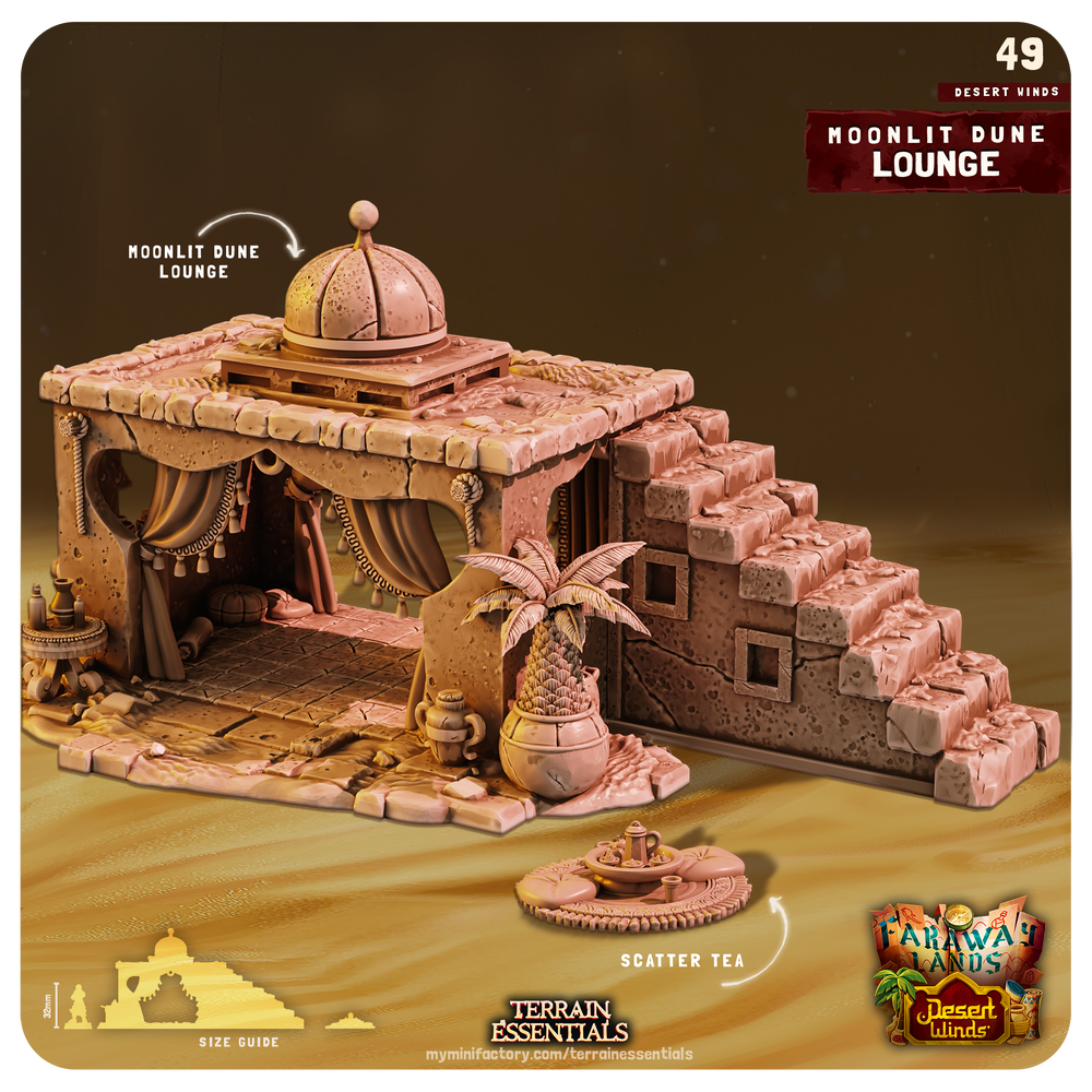 3D Printed Cast n Play Moonlit Dune Lounge Desert Winds Terrain Set 28mm 32mm D&D (Online Only)