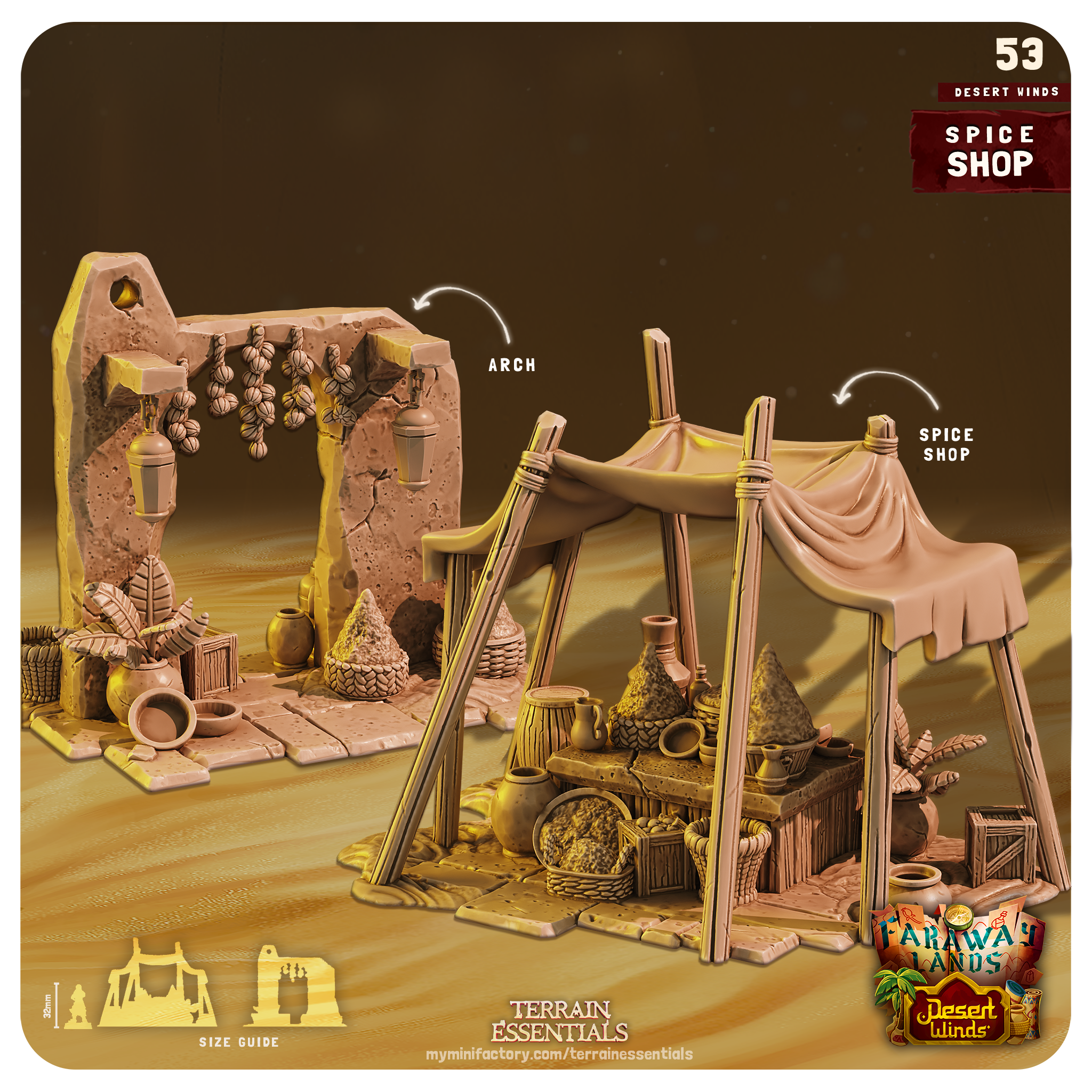 3D Printed Cast n Play Spice Shop Desert Winds Terrain Set 28mm 32mm D&D (Online Only)
