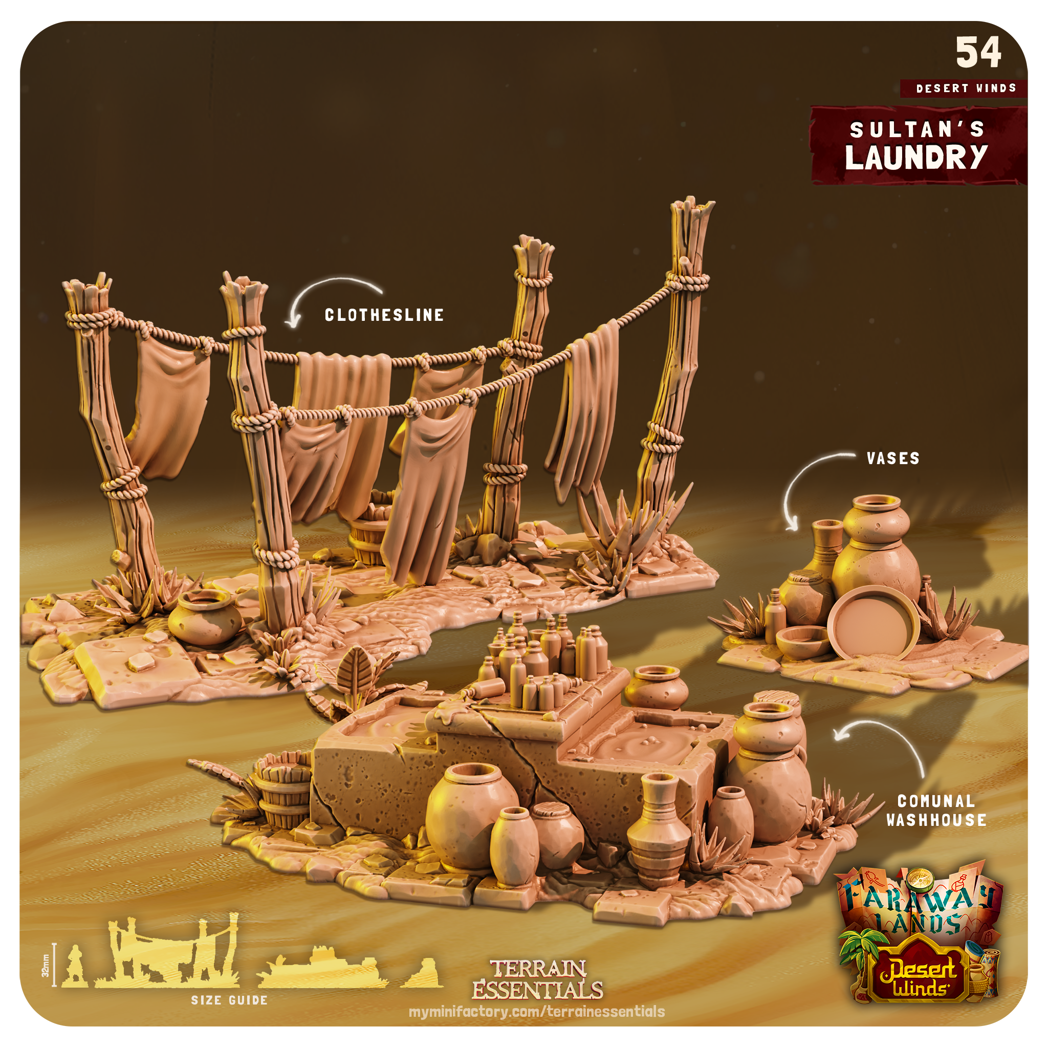 3D Printed Cast n Play Sultans Laundry Desert Winds Terrain Set 28mm 32mm D&D (Online Only)