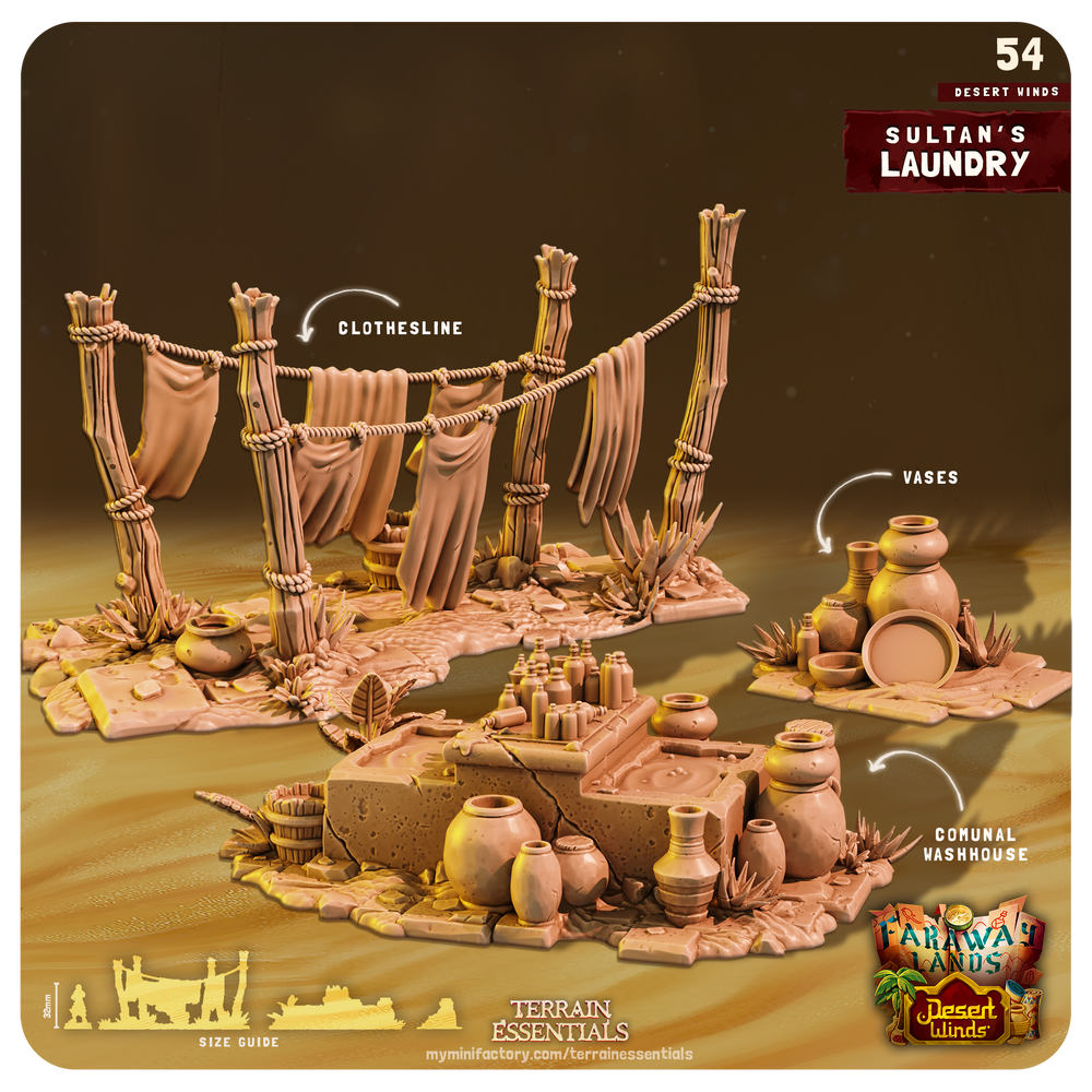 3D Printed Cast n Play Sultans Laundry Desert Winds Terrain Set 28mm 32mm D&D (Online Only)